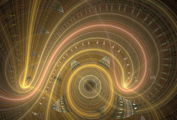 Abstrakcja Fraktal spirale na ciemnym tle. Tło wzór Fraktal na temat nauki, technologii i projektowania. - Zdjęcie, obraz
