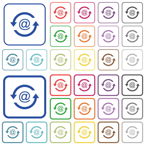 Recargar correos electrónicos de color iconos planos en marcos cuadrados redondeados. Versiones finas y gruesas incluidas
. - Vector, Imagen