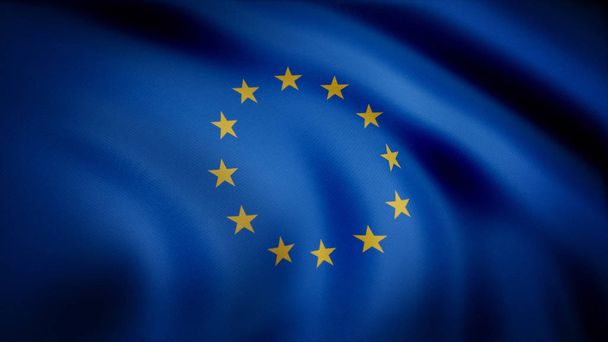 Флаг Европейского Союза. Красивый европейский флаг. Флаг Европы, медленно машущий ветром, петлей. Бесшовный петля - флаг Европейского Союза, машущий на ветру с высокой детализацией текстуры ткани
 - Фото, изображение