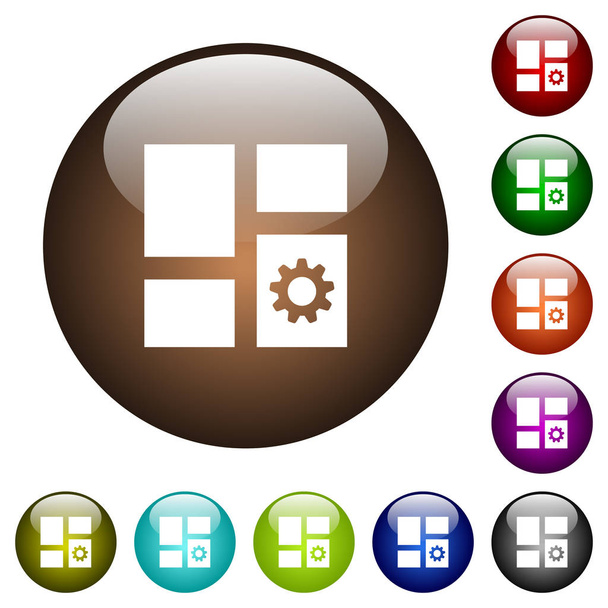 Configurações do painel ícones brancos em botões de vidro de cor redonda
 - Vetor, Imagem