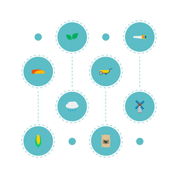 Ensemble d'icônes de récolte symboles de style plat avec scie à main, moulin, icônes cloud pour la conception de logo de votre application mobile Web
. - Vecteur, image