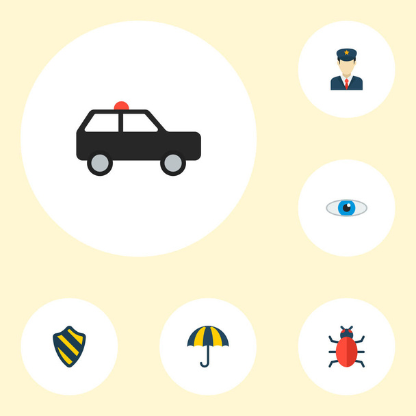 Készlet beszerzésével ikonok lapos stílusú szimbólumok esernyő, a suv, a biztonság és a más ikonok a webes mozgatható app logo design. - Vektor, kép