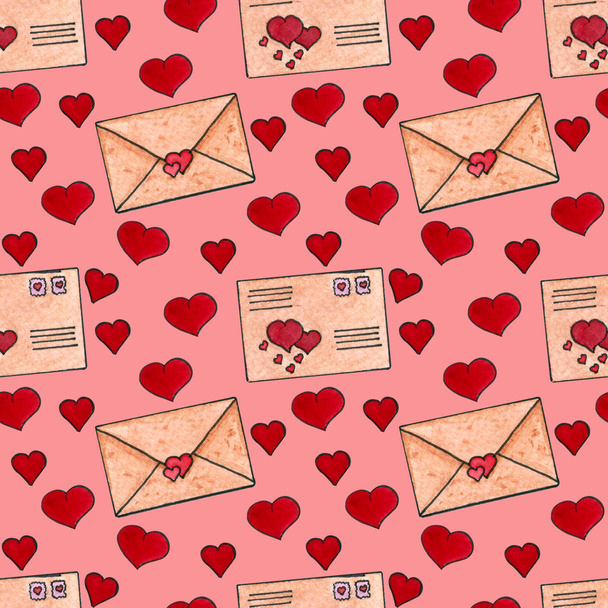 Бесшовный узор с конвертами и сердцами на День Святого Валентина
 - Фото, изображение