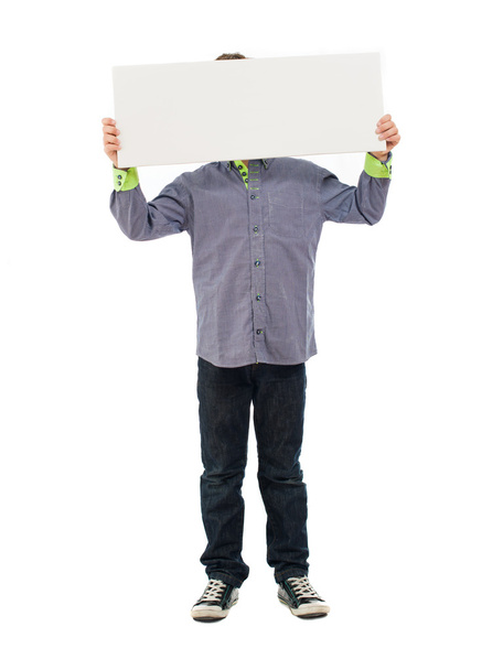 Retrato de Boy Holding Placard
 - Foto, Imagen