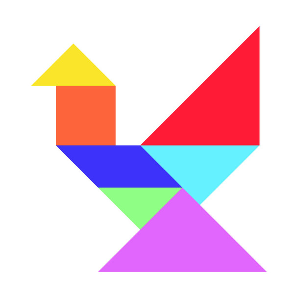 Kleur tangram puzzel in vogelvorm op witte achtergrond - Vector, afbeelding