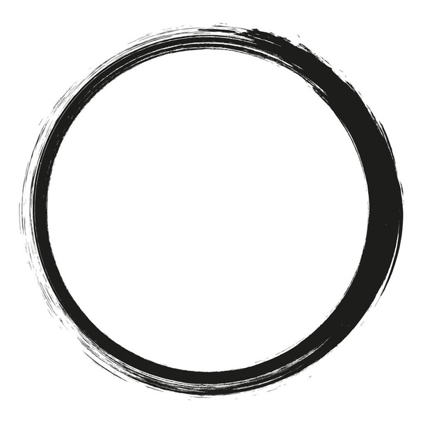 vector brush strokes circles of paint on white background. Ink hand drawn paint brush circle. Logo, label design element vector illustration. Black abstract circle. - Vector, Image