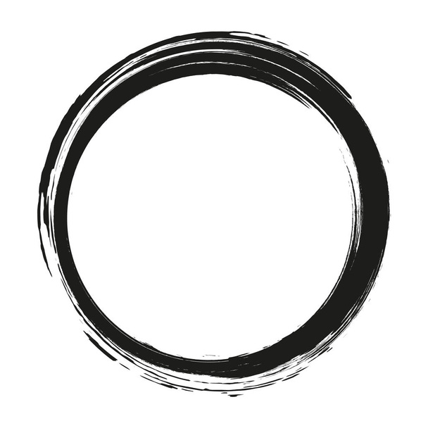 Vector Penseel streken cirkels van verf op witte achtergrond. Inkt hand getekend verf borstel cirkel. Logo, etiket ontwerp element vectorillustratie. Zwarte abstracte cirkel. - Vector, afbeelding
