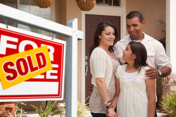 Hispanic Family and Real Estate Sign - Photo, Image