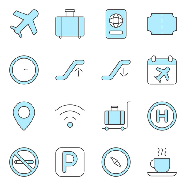 Airport icons pack. Isolated symbols collection.  - Вектор,изображение