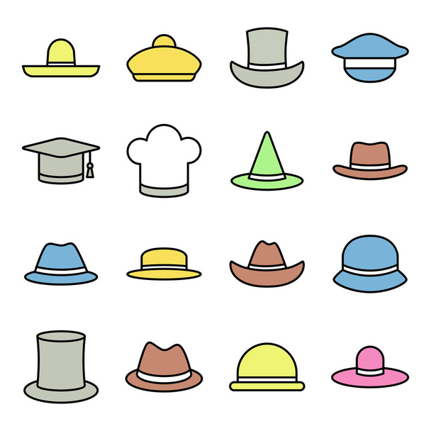 Hat icons pack. Isolated symbols collection   - Vector, afbeelding