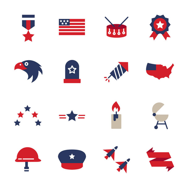 Memorial day icons pack. Isolated symbols collection  - Vector, Imagen