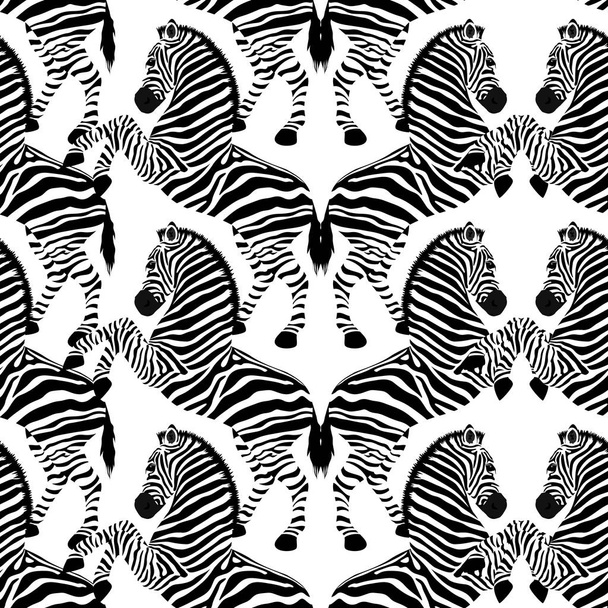 Zebra seamless pattern. Wild animal, striped black and white. design trendy fabric texture. Vector illustration isolated on white background. - Vector, Image
