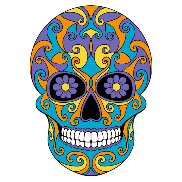 Day of The Dead Skull with floral ornament. Mexican sugar skull. Vector illustration - Vektör, Görsel