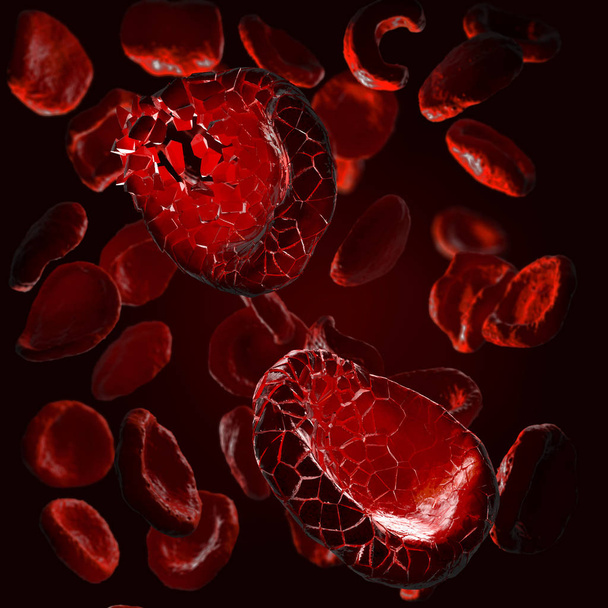 3D ilustracja czerwonych ciałek krwi, rozpadające się na części - Zdjęcie, obraz