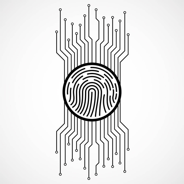 Signo abstracto huella dactilar con placa de circuito. Concepto tecnológico
 - Vector, Imagen