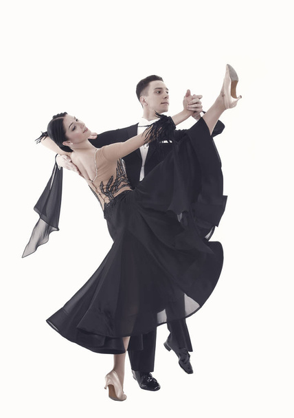 ballroom dance couple in a dance pose isolated on white - Foto, imagen
