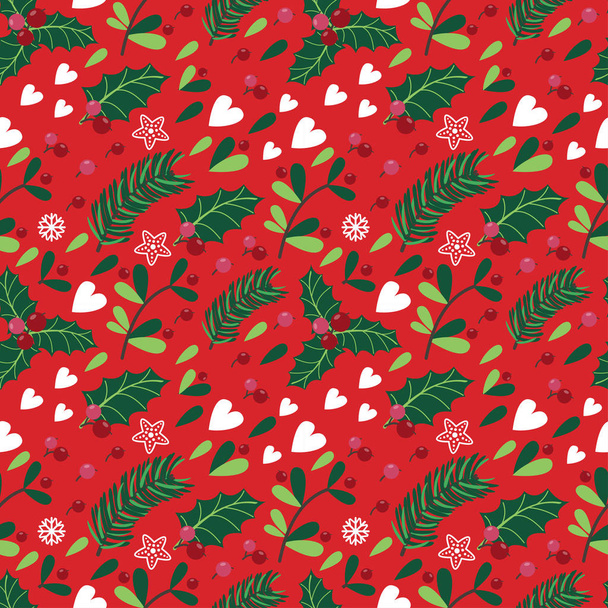Seamless pattern with berries, leaves and twigs. Vector illustration for your design - Vector, Imagen