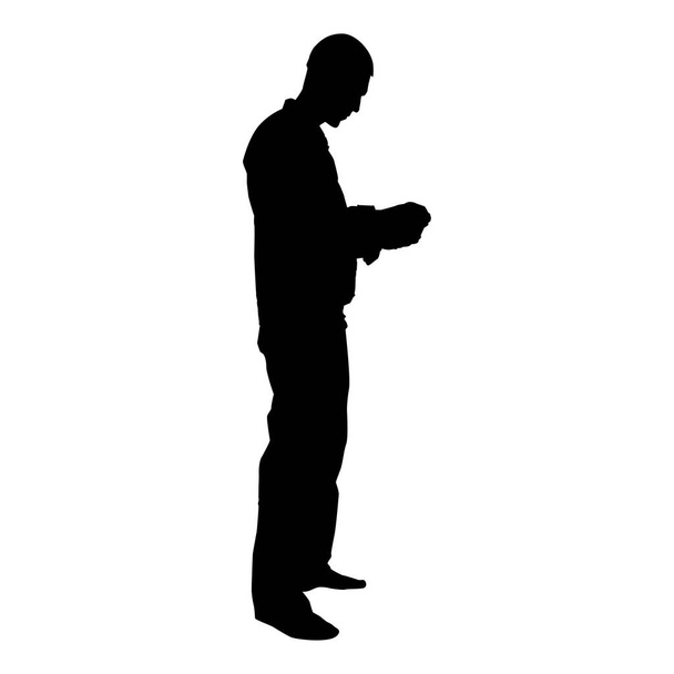 Réparateur maître homme en salopette avec outil dans ses mains bâtiment niveau icône couleur noire vecteur illustration plat style image simple
 - Vecteur, image