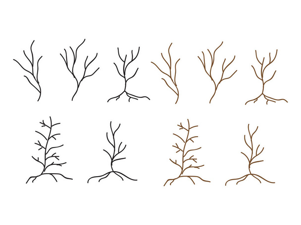Oude donkere bomen. De pictogrammen van de bomen van de dode bos. Silhouet dode boom vectorillustratie - Vector, afbeelding