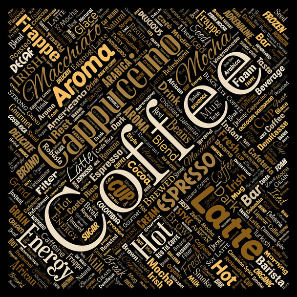 Koncepční kreativní horké ráno italskou kávu espresso nebo cappuccino restauraci nebo kavárně na náměstí červený nápoj slovo mrak, samostatný. Úvodní text koncepce nápoj energie nebo chuť - Fotografie, Obrázek