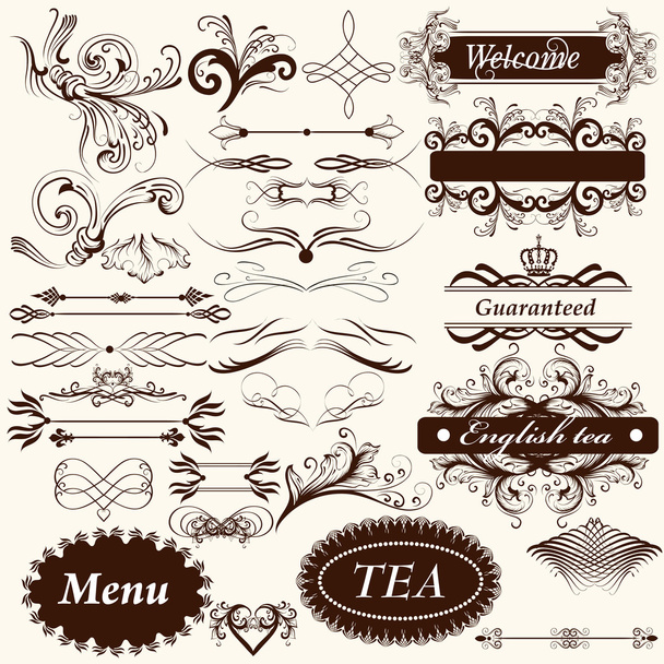 Elementos caligráficos de diseño retro y decoraciones de página
 - Vector, imagen
