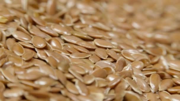 Pile of flax seeds on rotating table, macro view, healthy food. - Felvétel, videó