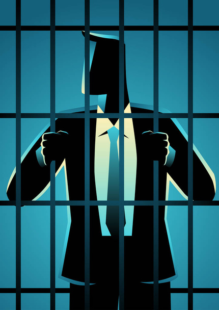 Business concept vectorillustratie van een zakenman in de gevangenis. Witte kraag crimineel - Vector, afbeelding