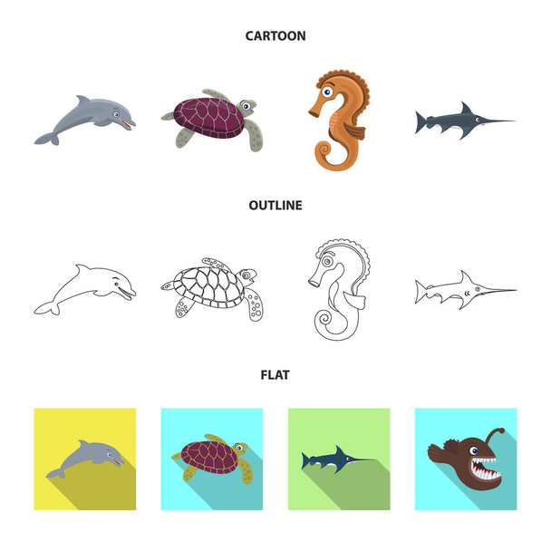 Vector illustration of sea and animal sign. Collection of sea and marine stock symbol for web. - Vector, Image