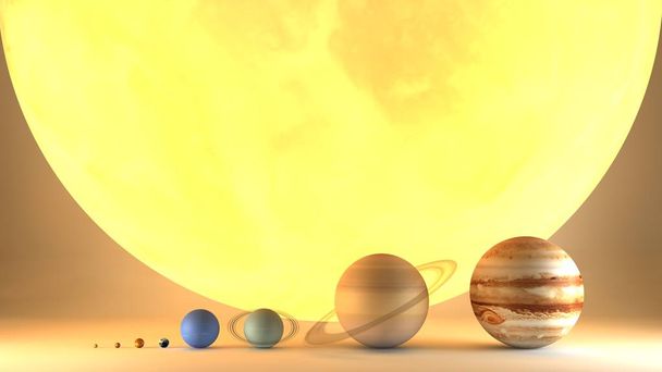 Sonnensystem Planeten Durchmesser Größen. Größenverhältnis. Elemente dieses Bildes werden von der nasa geliefert. 3D-Darstellung - Foto, Bild