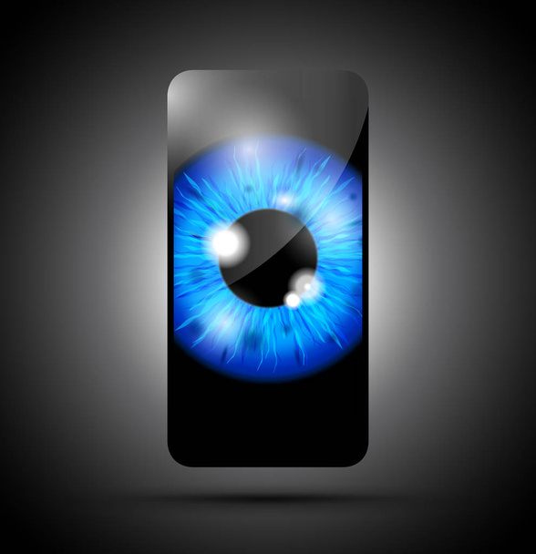 realistische oogbol op een cel mobiele telefoon - Vector, afbeelding