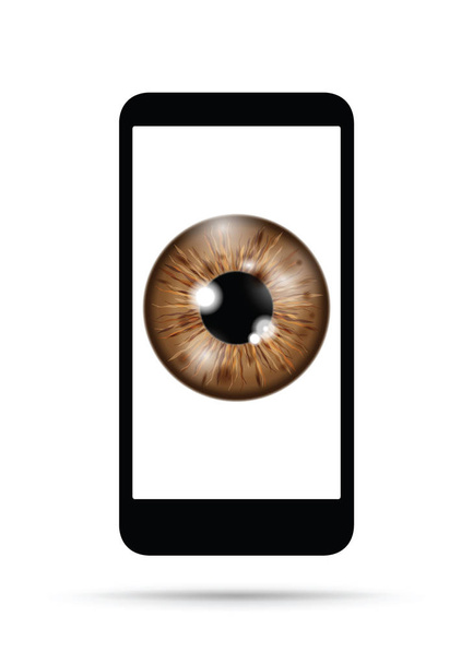 realistic eyeball on a cell mobile phone - Vector, Image