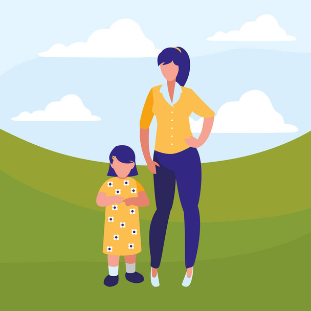 cute mother with daughter characters - Vector, Image