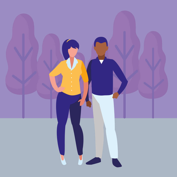 jovem casal interracial avatares personagens - Vetor, Imagem