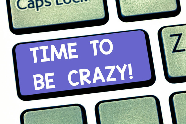 Handgeschreven tekst schrijven Time To Be Crazy. Betekenis van het begrip vrije momenten ontspannen worden gelukkig genieten van de dag een toets op het toetsenbord partij bedoeling om computer bericht te drukken toetsenblok idee te maken hebben. - Foto, afbeelding