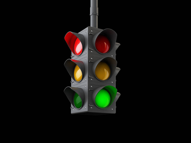 Ilustración 3d de semáforos aislados en negro
. - Foto, Imagen
