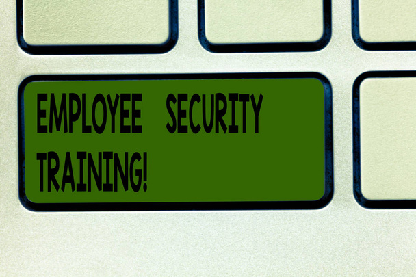 Writing note showing Employee Security Training. Business photo showcasing Educating employees about computer security Keyboard key Intention to create computer message pressing keypad idea. - Photo, Image