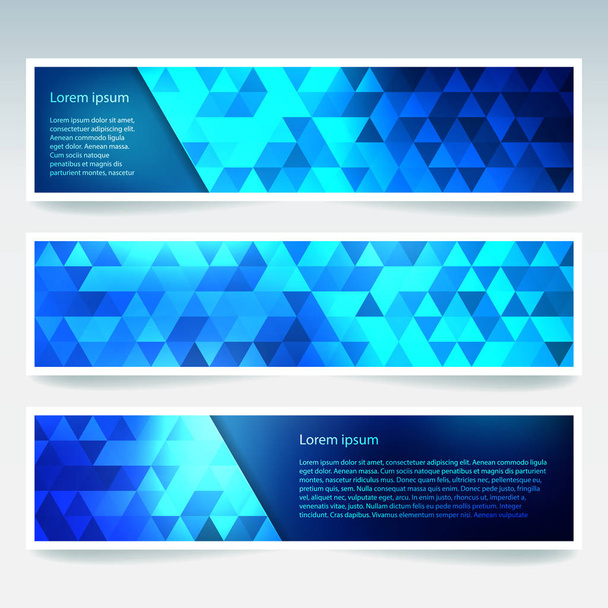 Bandiere orizzontali con triangoli poligonali blu. Sfondo poligonale, illustrazione vettoriale - Vettoriali, immagini