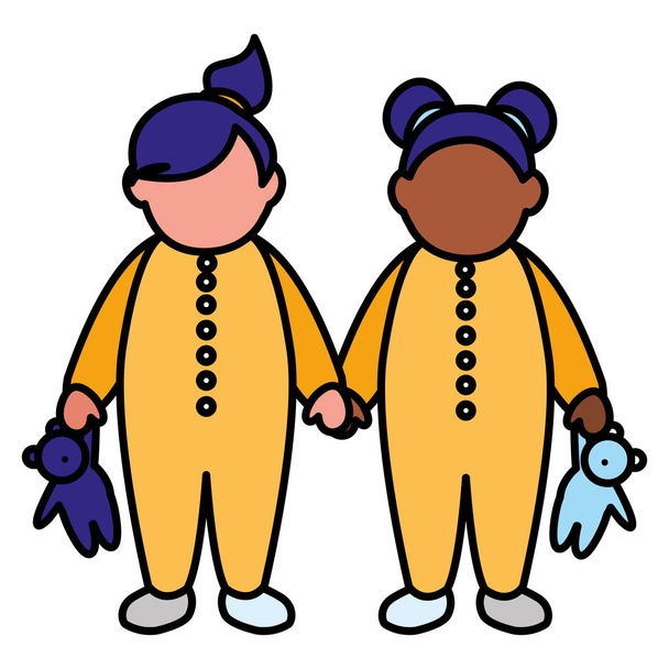 beautiful little girls interracial couple characters - Vector, Image