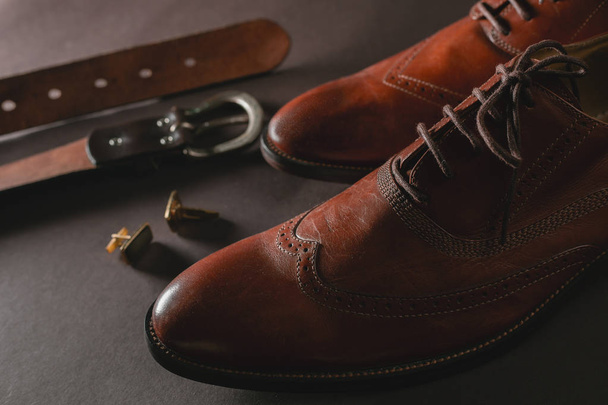 Men's Accessories. shoes, belt and cufflinks - Foto, imagen
