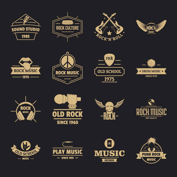 Rock music logo icons set, simple style - Вектор,изображение