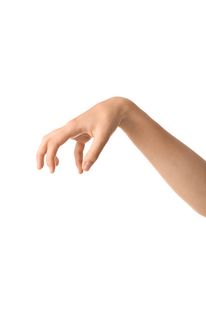 Weibliche Hand auf weißem Hintergrund - Foto, Bild