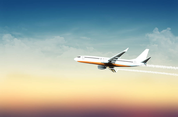 illustration 3D réaliste de l'avion dans un ciel nuageux
 - Photo, image