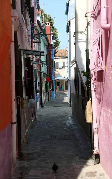 dar sokak ortasında Burano adası Venedik İtalya yakınındaki evlerde Venedik dilinde Calle denilen - Fotoğraf, Görsel