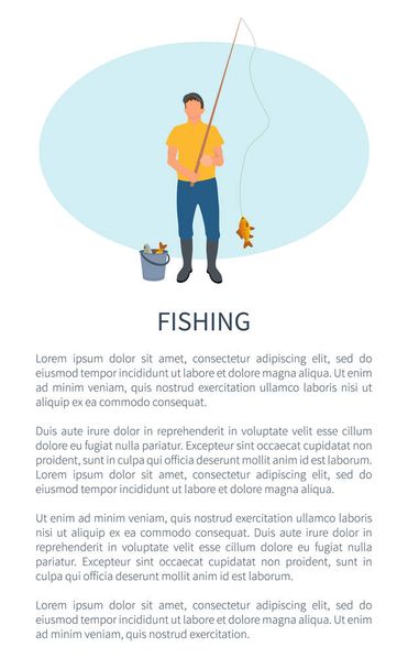 Fishing Fisherman with Rod and Fish Vector Icon - Vector, Imagen