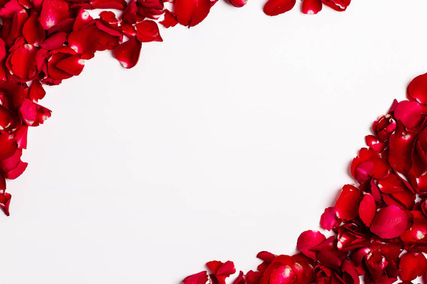 red rose petals frame on white background - Photo, Image