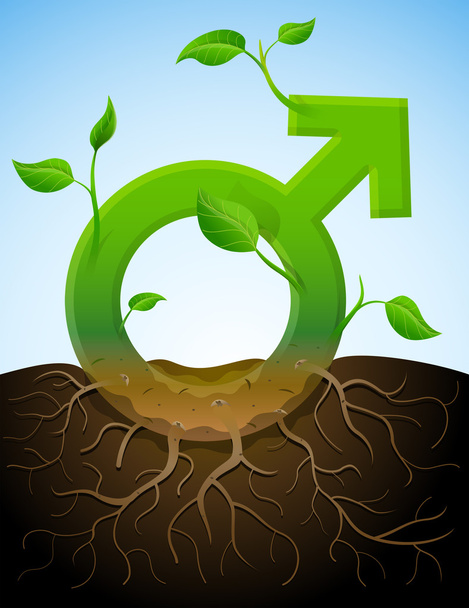 Növekvő férfi szimbólum, mint a növény levelei és a gyökerek - Vektor, kép