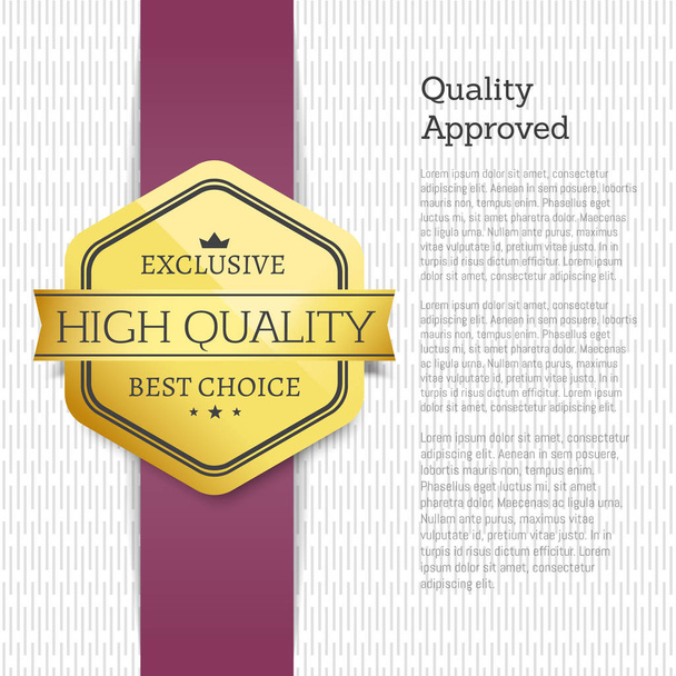 Quality approved label golden poster. Text sample and headline with best high level of trust. Recommended brand great choice, vector illustration - Vecteur, image