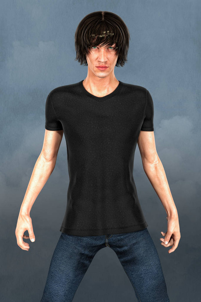 Male 3D urban fantasy paranormal character in an assertive pose with serious look on his face. This figure is rendered in a softer illustrative style particularly suited to book cover art and a range of artwork uses. One of a series. - Foto, immagini