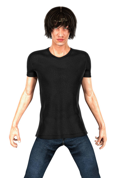 Male 3D urban fantasy paranormal character in an assertive pose with serious look on his face. This figure is rendered in a softer illustrative style particularly suited to book cover art and a range of artwork uses. One of a series. - Photo, Image