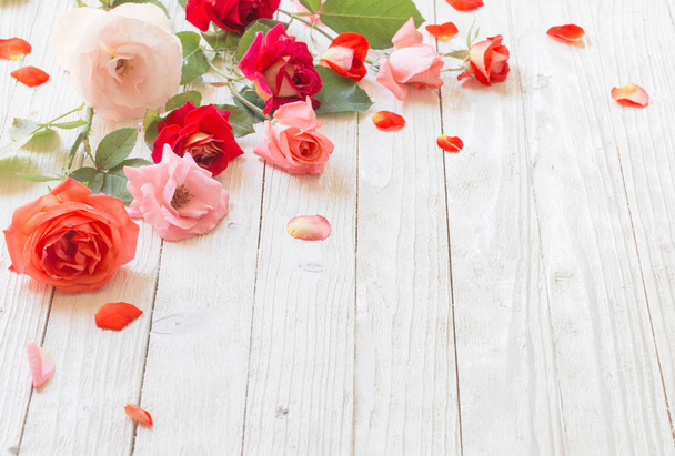 roses on white wooden background - Zdjęcie, obraz